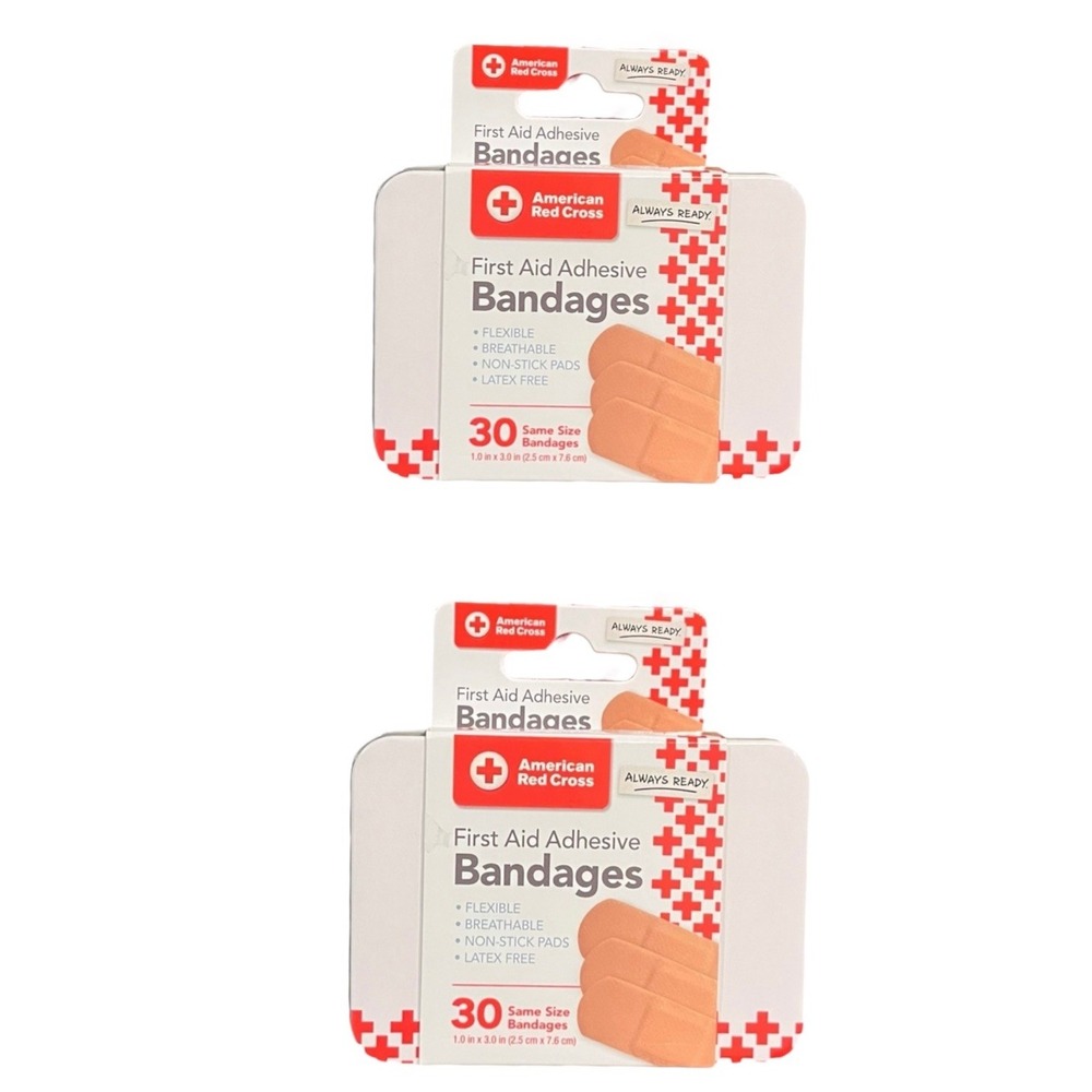 Lot of 2 American Red Cross Travel Tin Adhesive Bandages 30 Count Latex Free